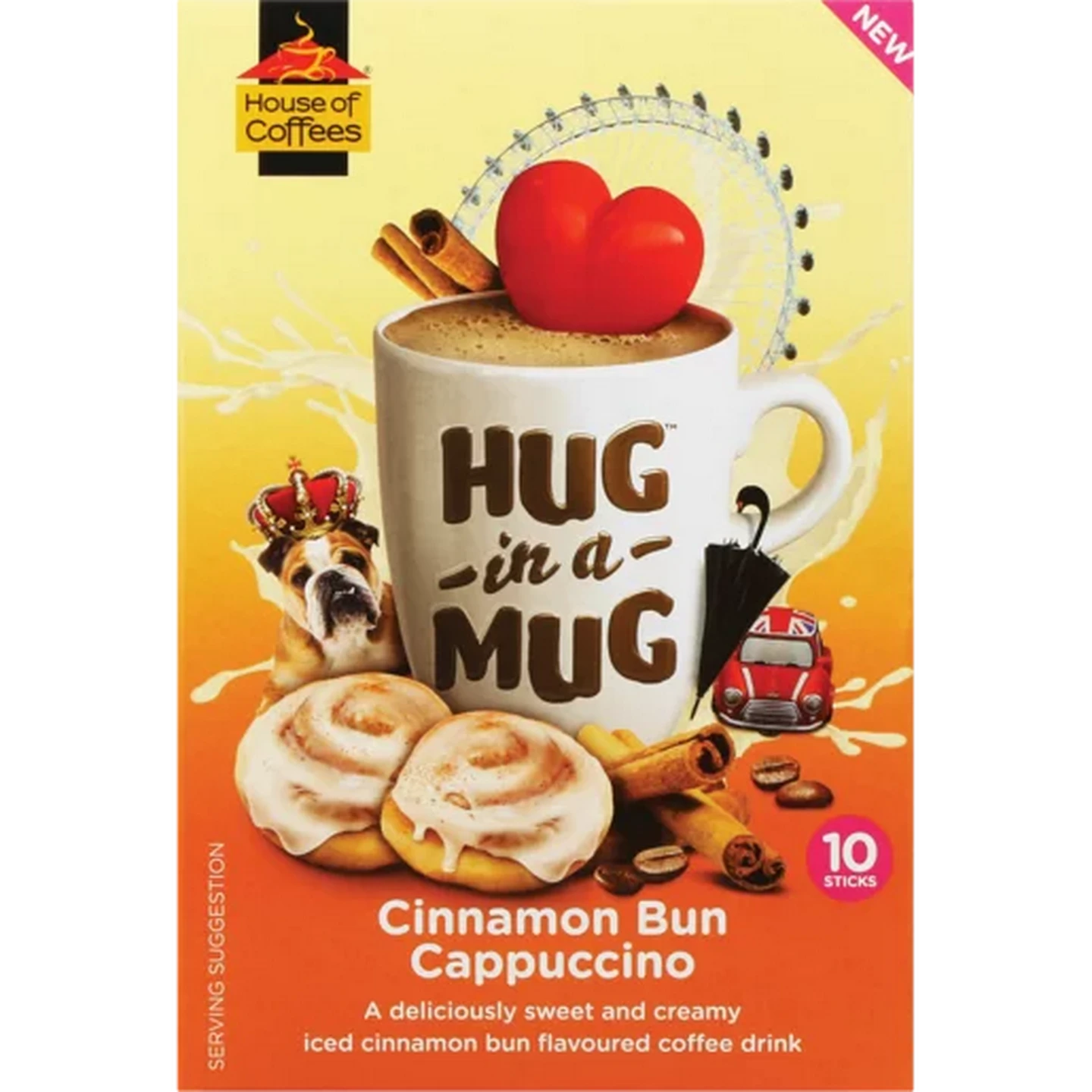 Image of Hug In A Mug Cinnamon Bun Cappuccino Sachets 8 x 24g