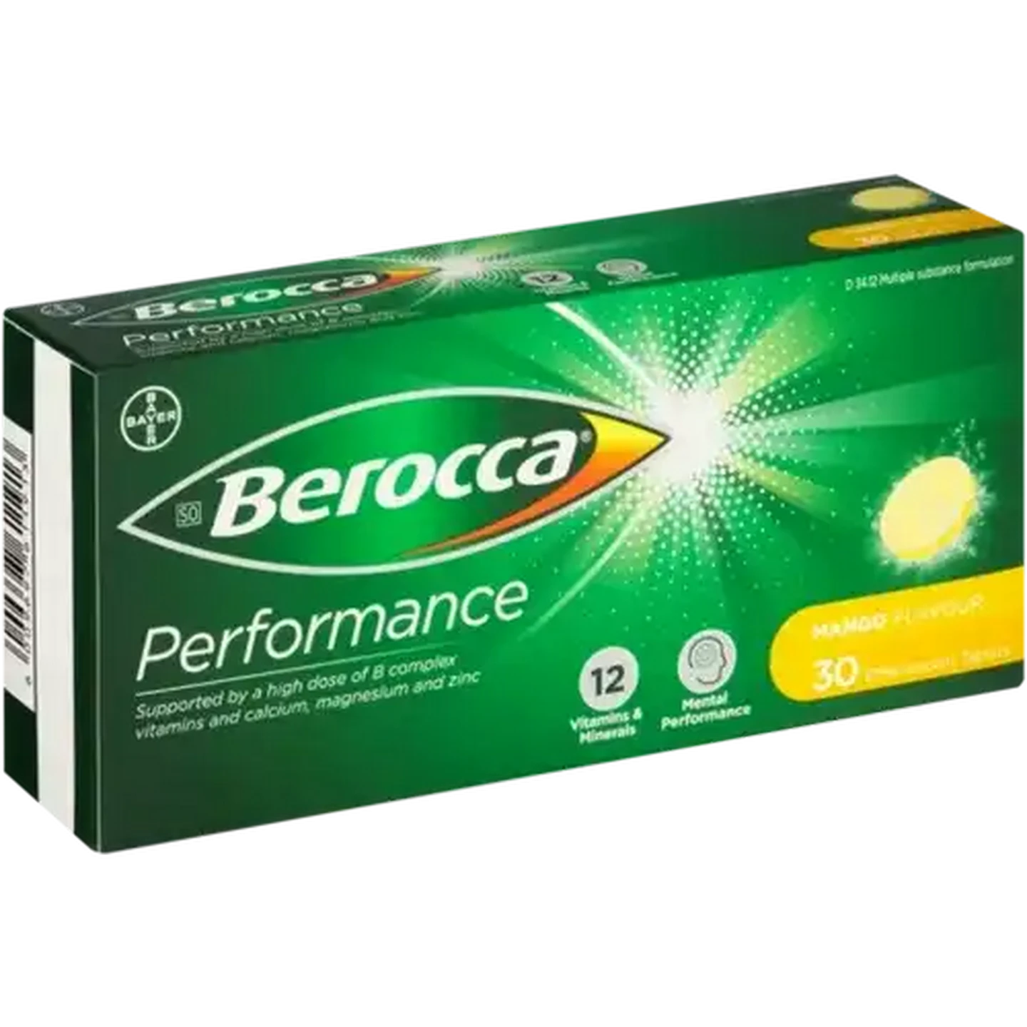 Image of Berocca Performance Mango Flavour Effervescent Tablets 30 Pack