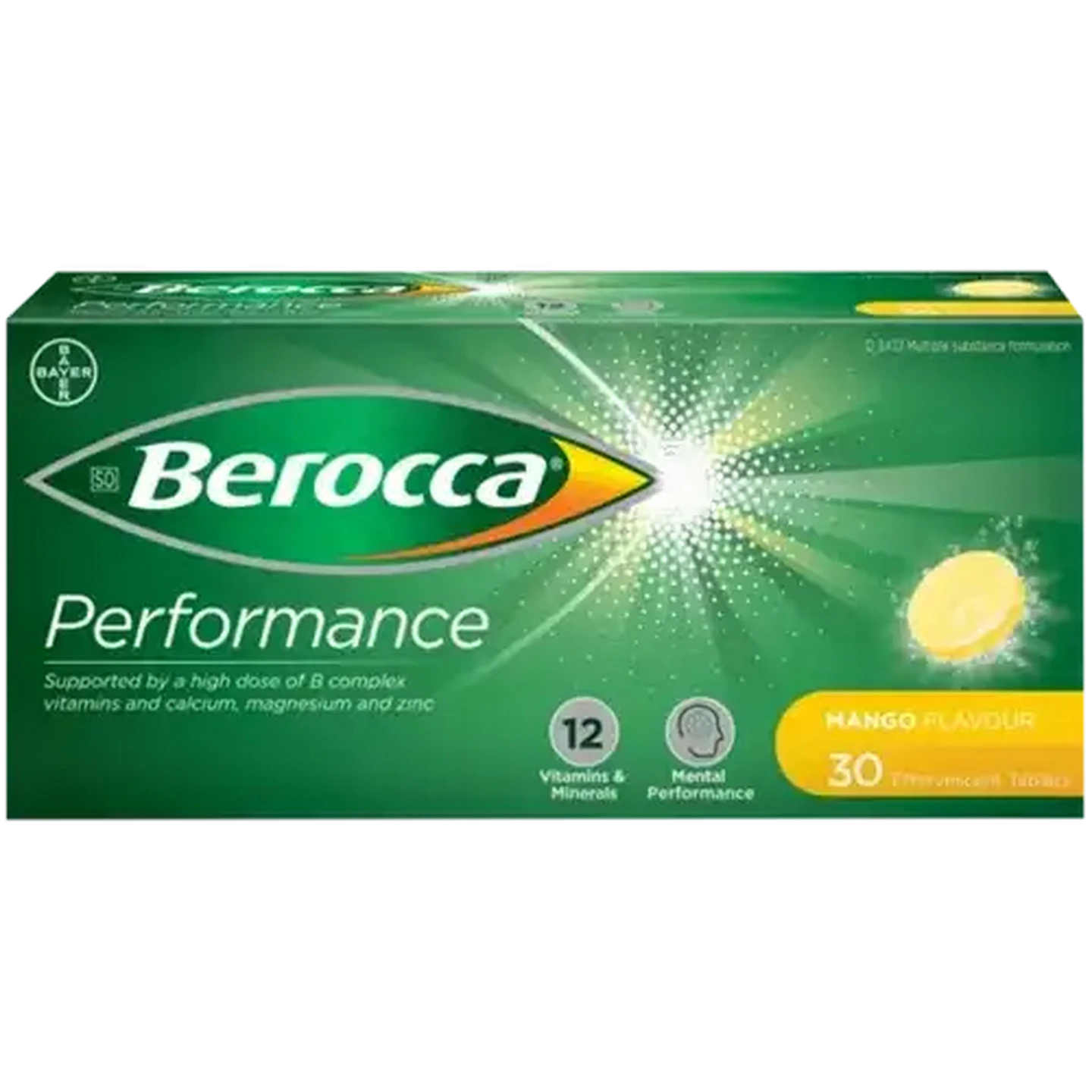 Image of Berocca Performance Mango Flavour Effervescent Tablets 30 Pack