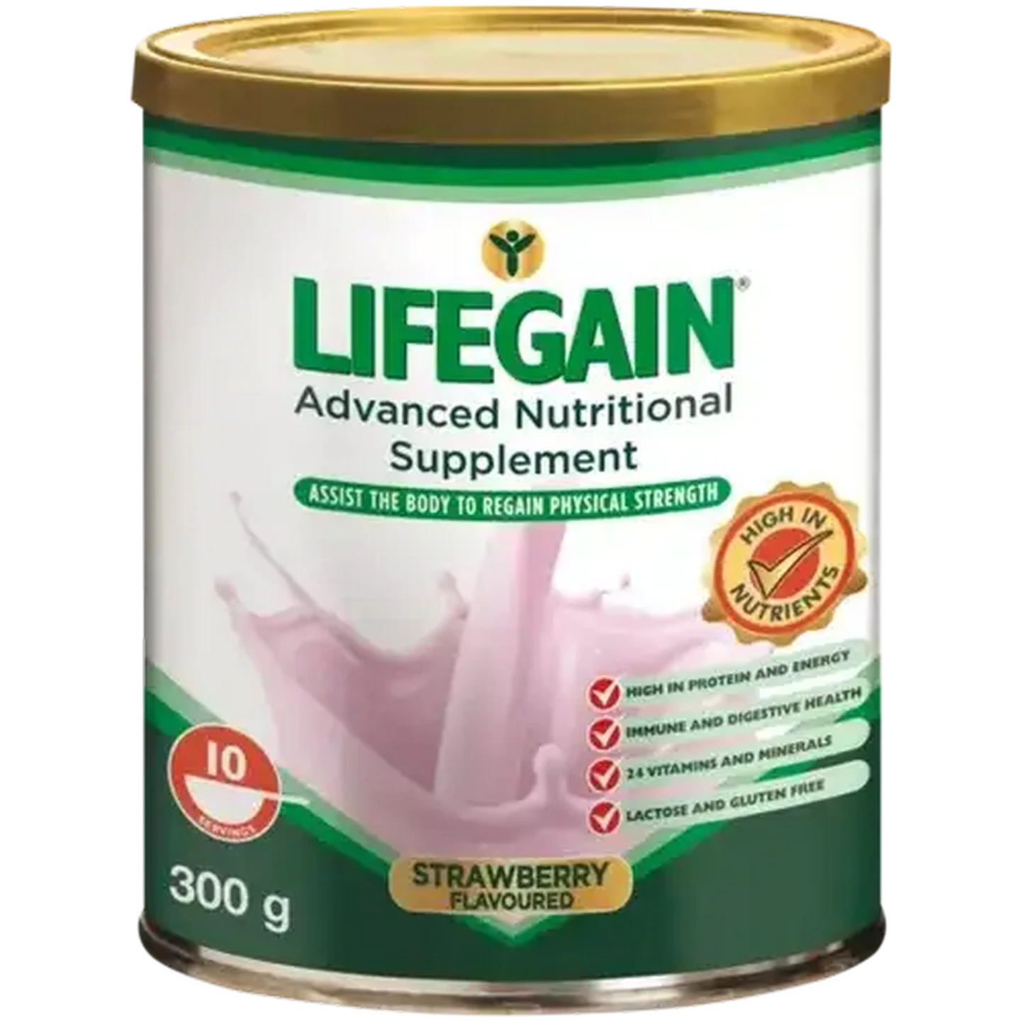 Image of Lifegain Strawberry Flavoured Advanced Nutritional Supplement 300g