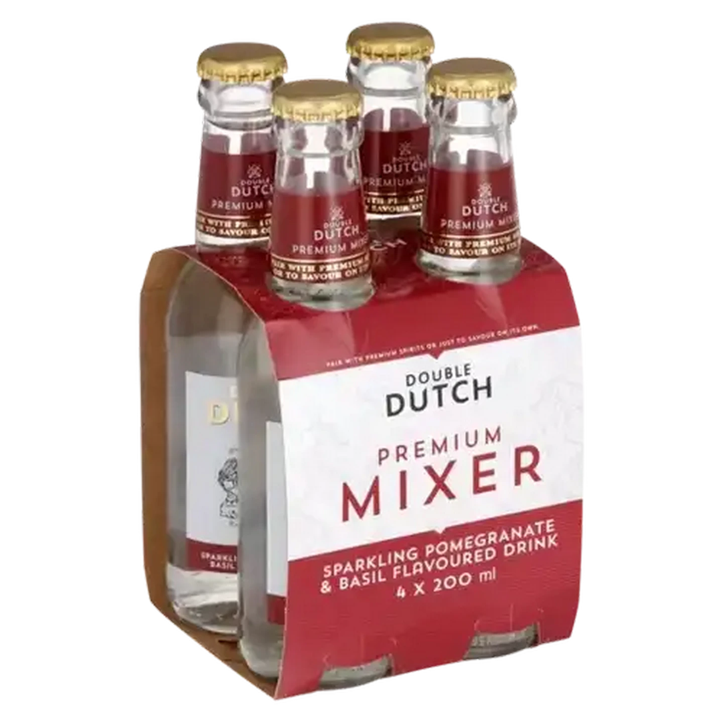 Image of Double Dutch Premium Mixer Sparkling Pomegranate & Basil Flavoured Tonic Drink Bottles 4 x 200ml