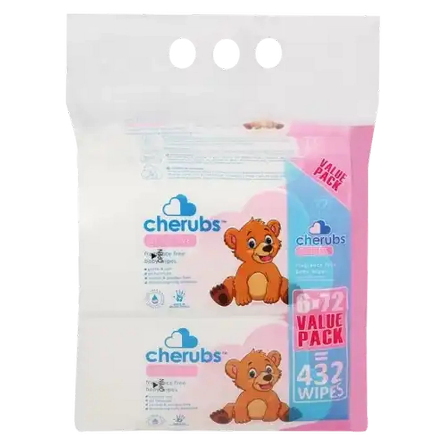 Image of Cherubs Fragrance Free Sensitive Baby Wipes 6 x 72 Pack