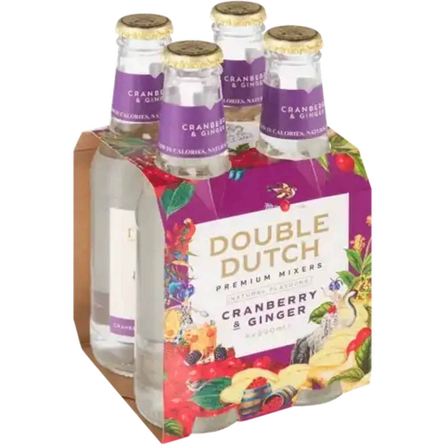 Image of Double Dutch Premium Mixer Sparkling Cranberry & Ginger Flavoured Tonic Drink Bottles 4 x 200ml