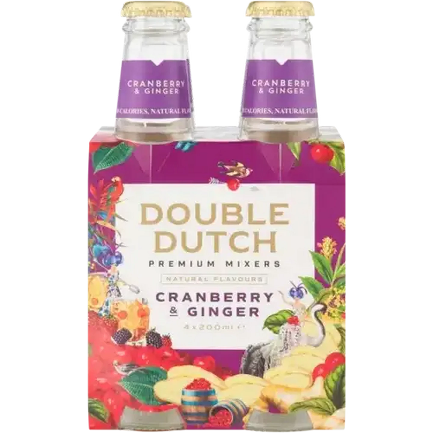 Image of Double Dutch Premium Mixer Sparkling Cranberry & Ginger Flavoured Tonic Drink Bottles 4 x 200ml