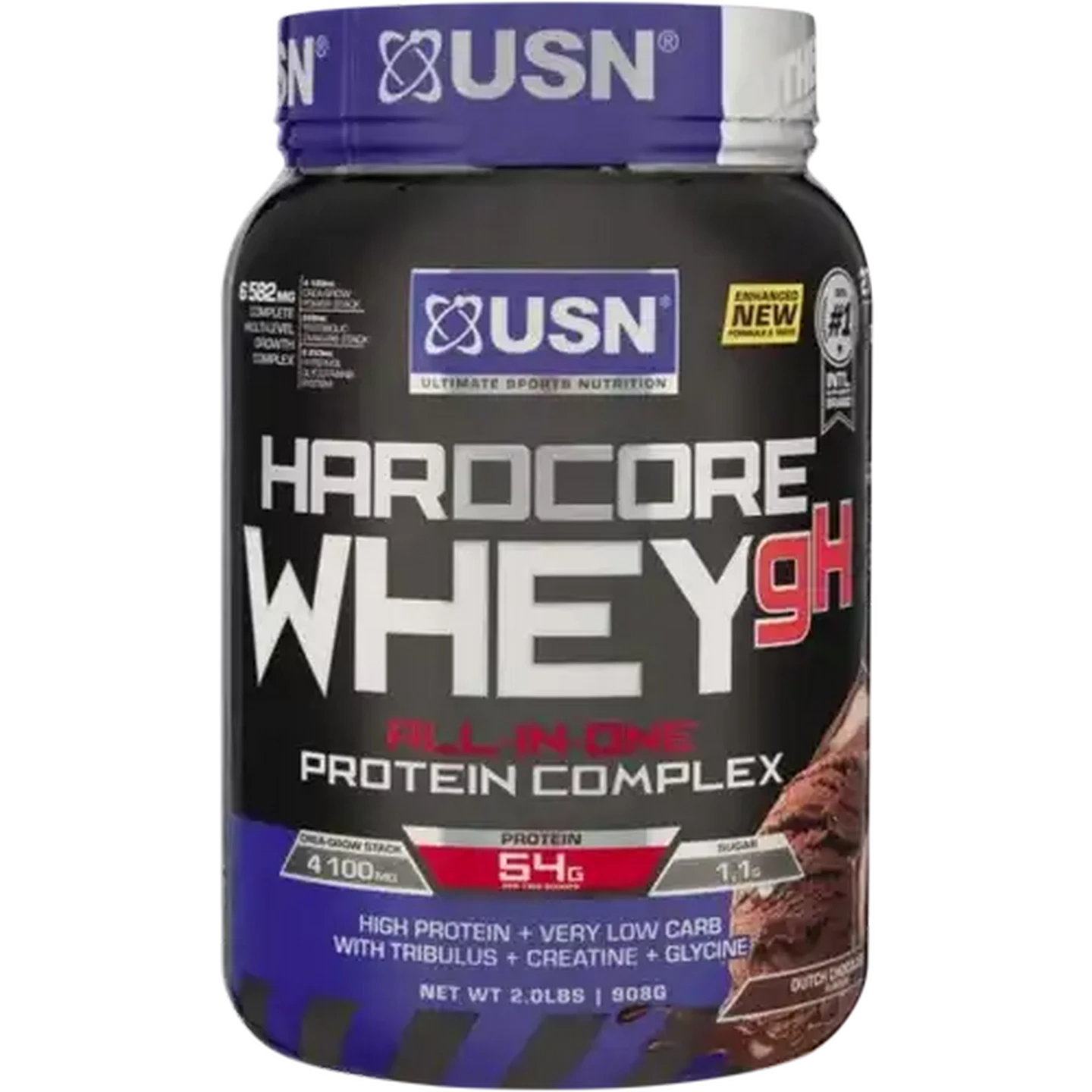 Image of USN Hardcore All-In-One Chocolate Flavoured Whey gH Protein 908g