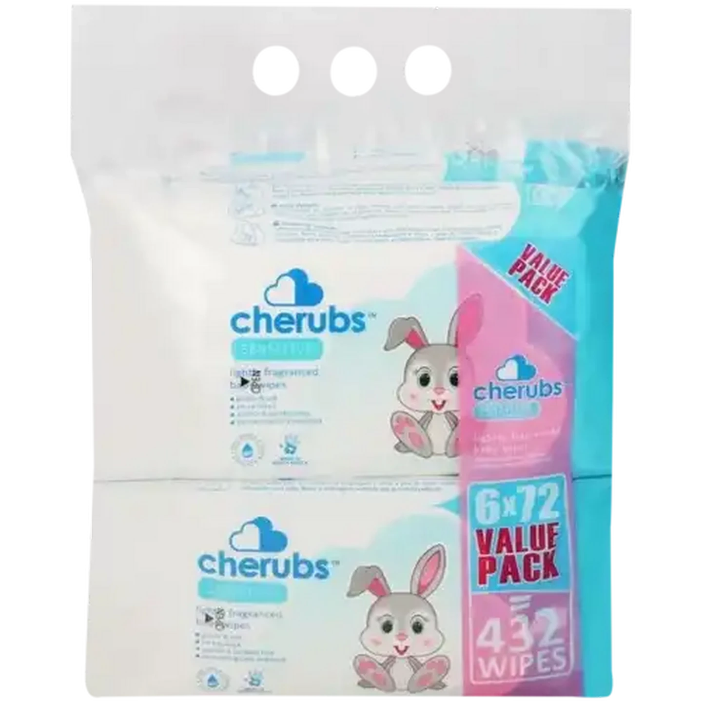 Image of Cherubs Lightly Fragranced Sensitive Baby Wipes 6 x 72 Pack
