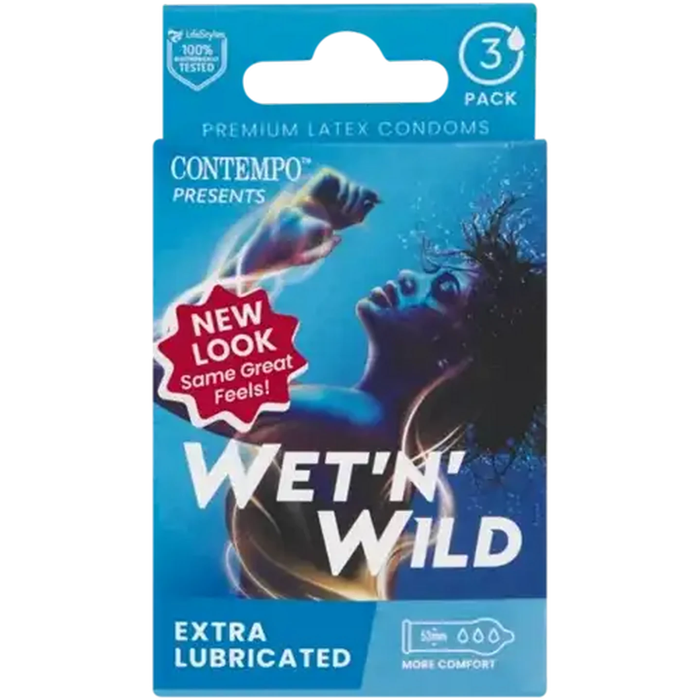 Image of Contempo Wet n Wild Extra Lubricated Premium Latex Condoms 3 Pack