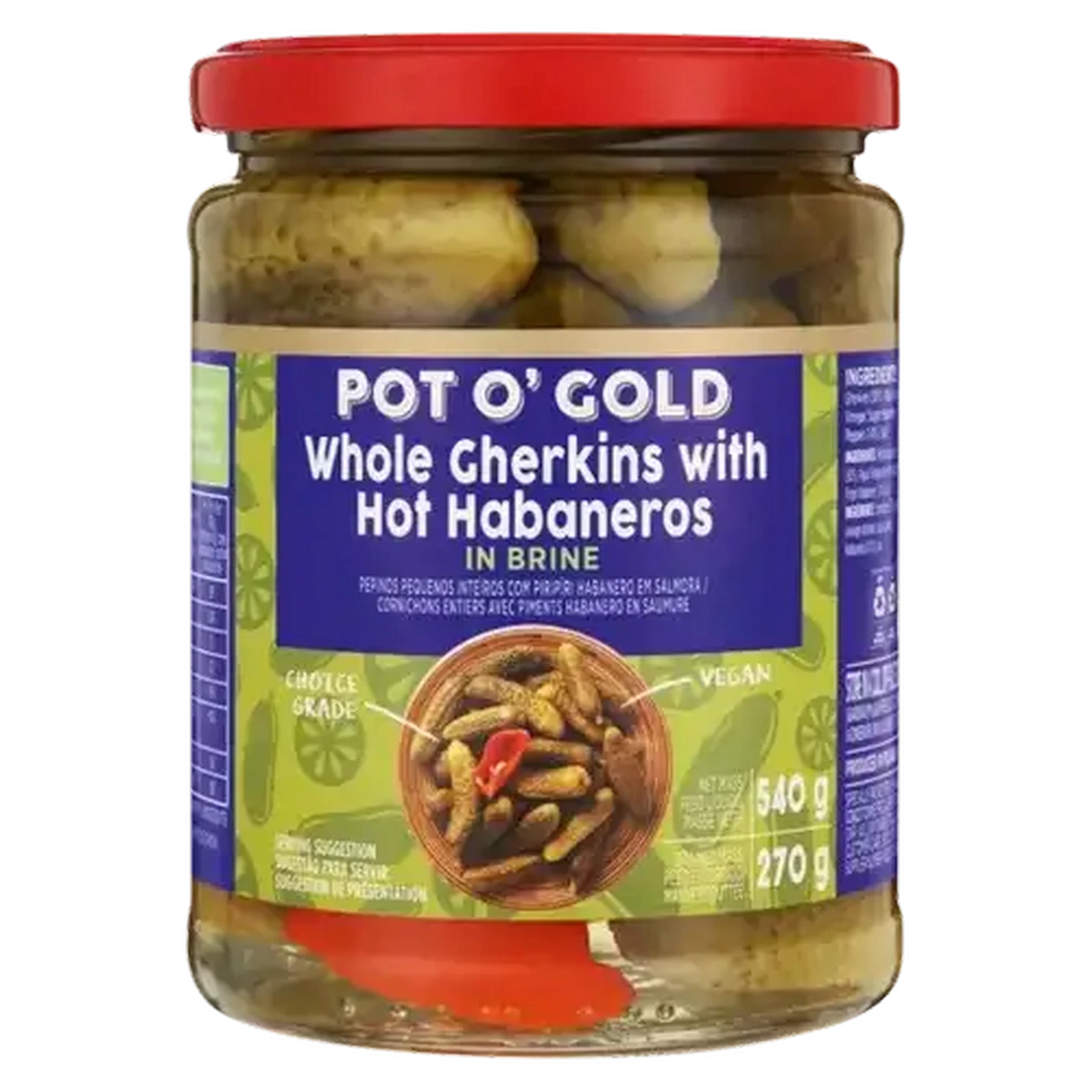 Image of Pot O' Gold Whole Gherkins With Hot Habaneros 540g