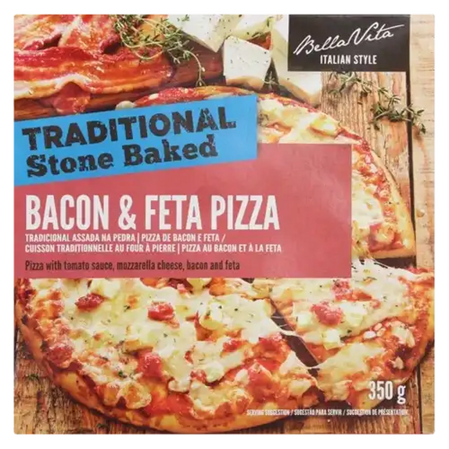 Image of Bella Vita Frozen Bacon & Feta Flavoured Pizza 350g