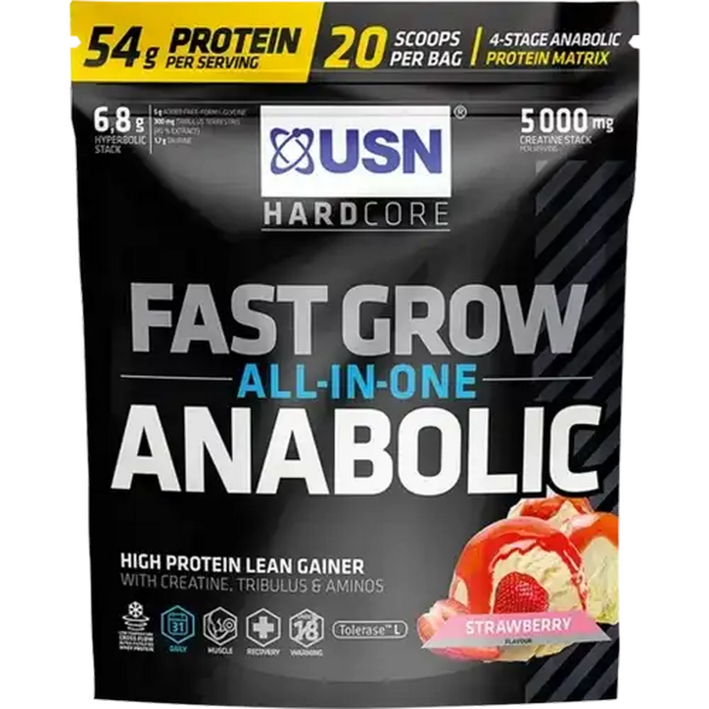 Image of USN Fast Grow All-in-One Anabolic Strawberry Flavour 1kg