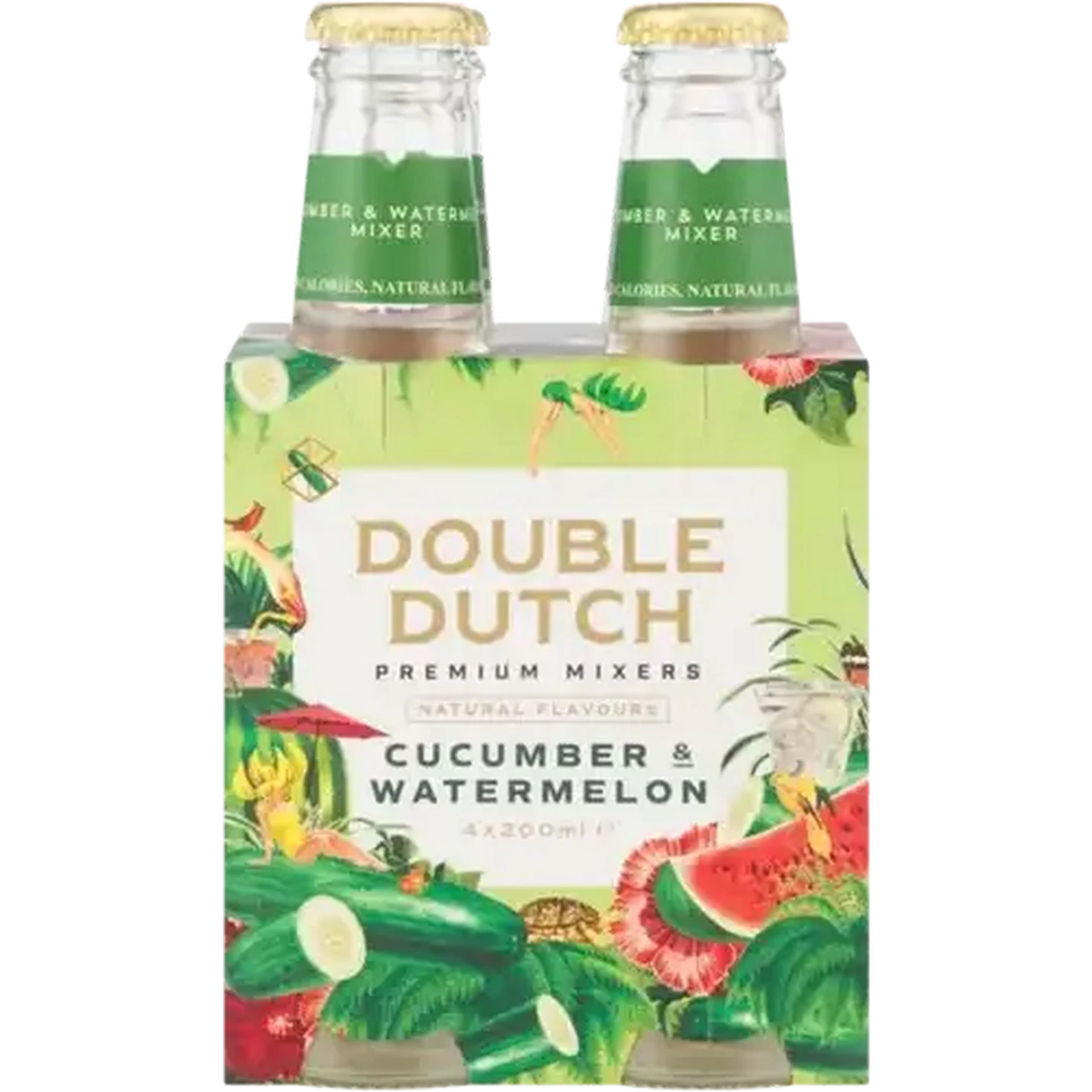 Image of Double Dutch Premium Mixer Sparkling Cucumber & Watermelon Flavoured Tonic Drink Bottles 4 x 200ml
