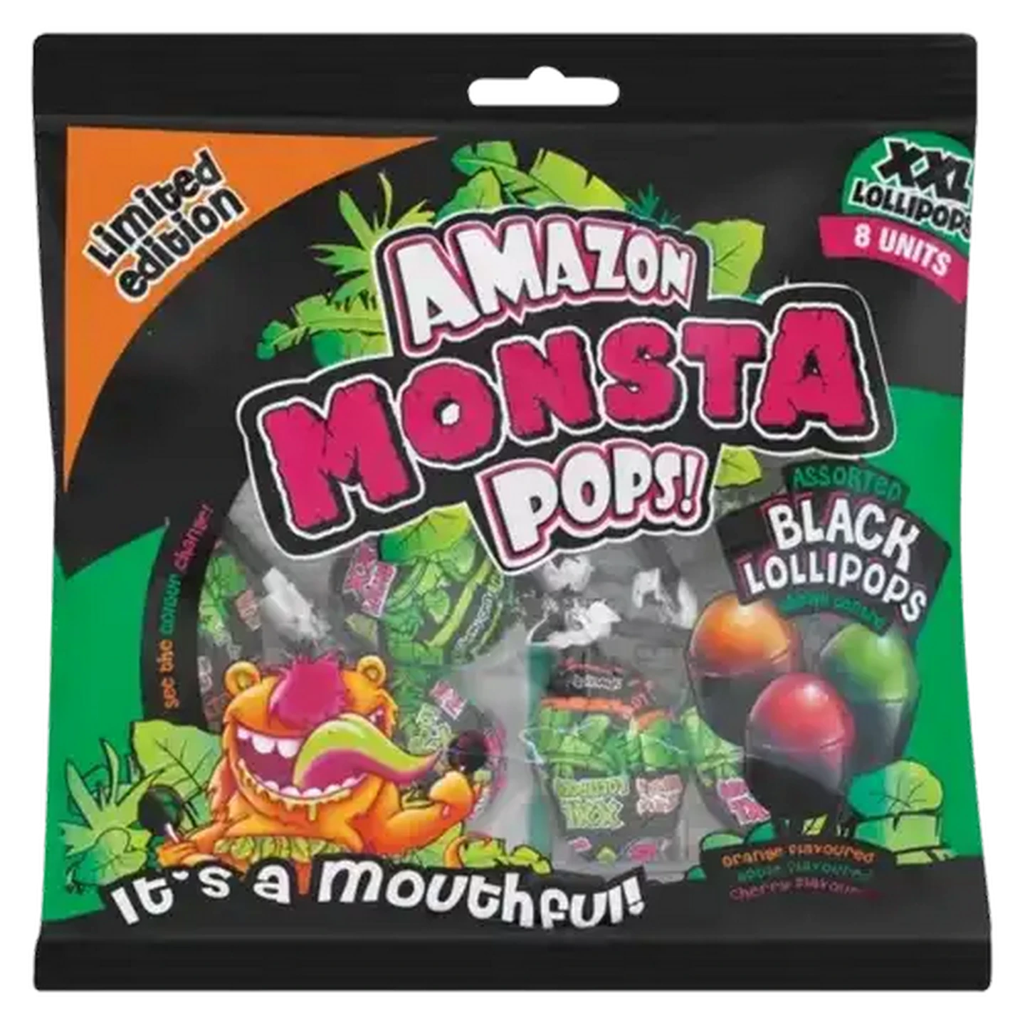 Shoprite ZA | Amazon Monsta Pops XXL Assorted Black Lollipops 8 Pack