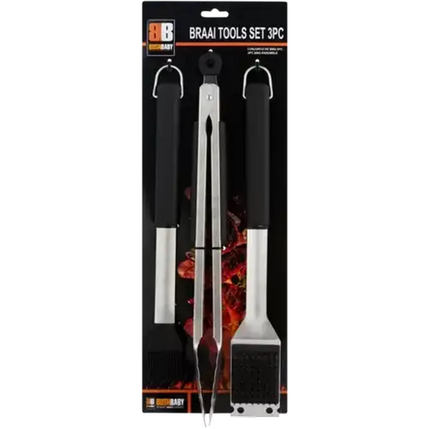 Image of Bush Baby Black Soft Grip Braai Tool Set 3 Piece