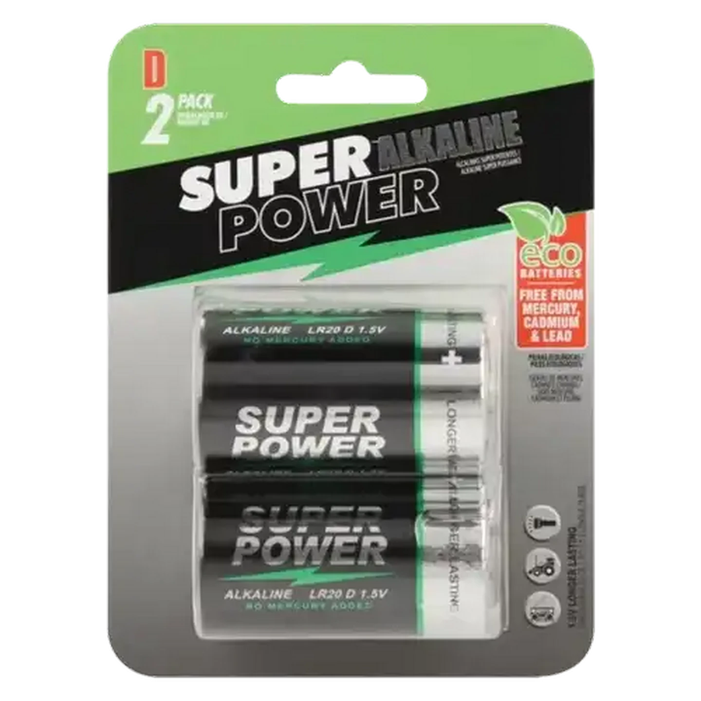 Image of Super Power D Alkaline Batteries 2-Pack
