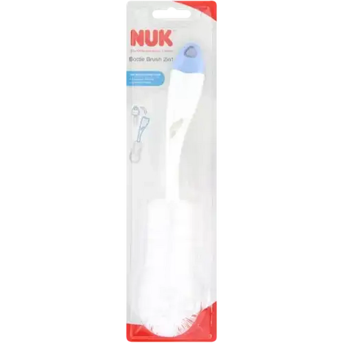 Image of NUK Blue & White 2-in-1 Bottle Brush With Integrated Teat Brush