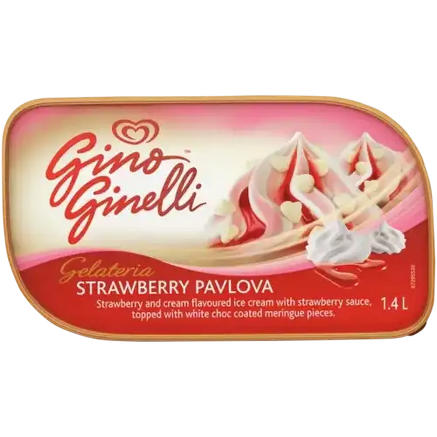 Image of Ola Gino Ginelli Strawberry Pavlova Flavoured Ice Cream with Strawberry Sauce 1.4L