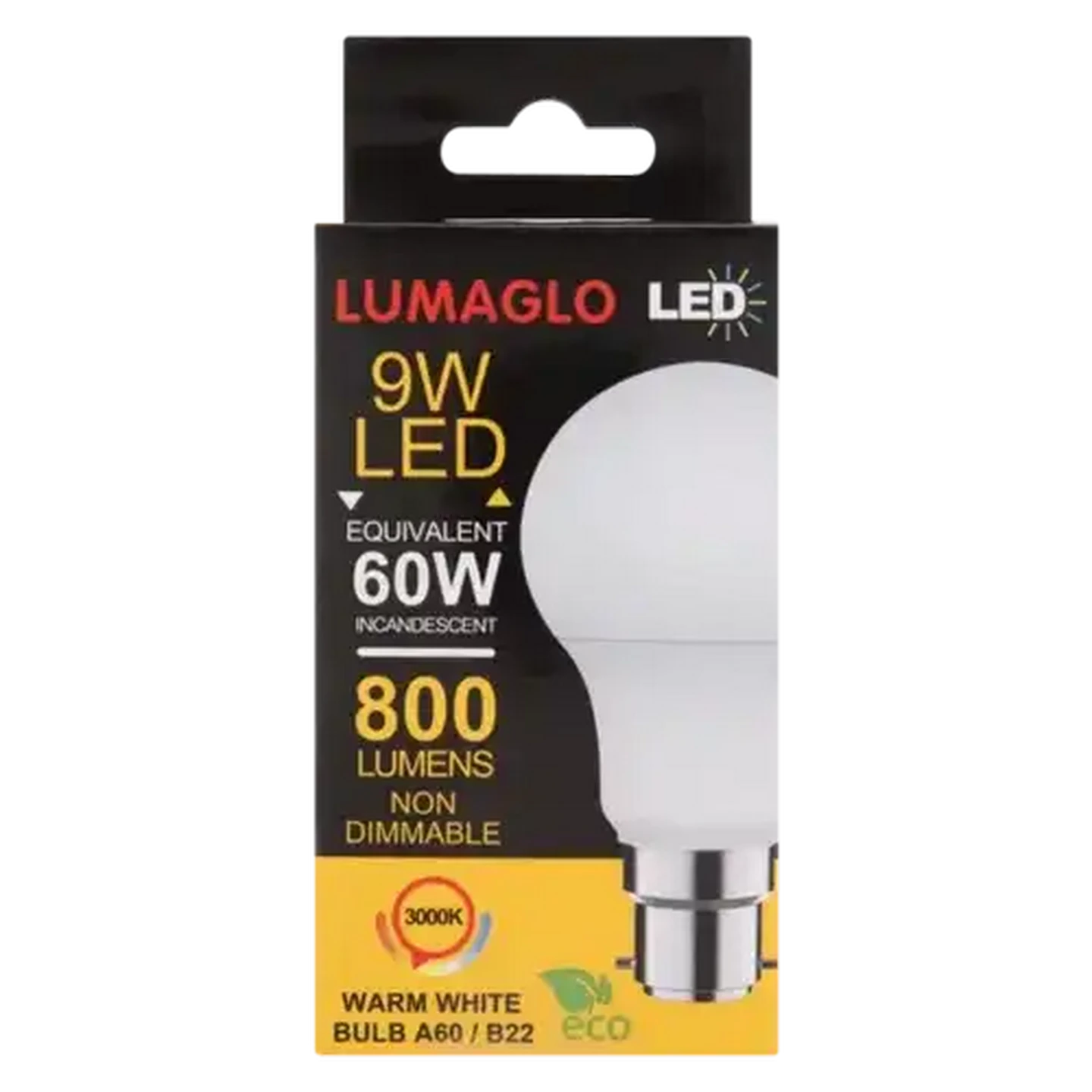 Image of Lumaglo Warm White A60/B22 LED Bayonet Globe 9W