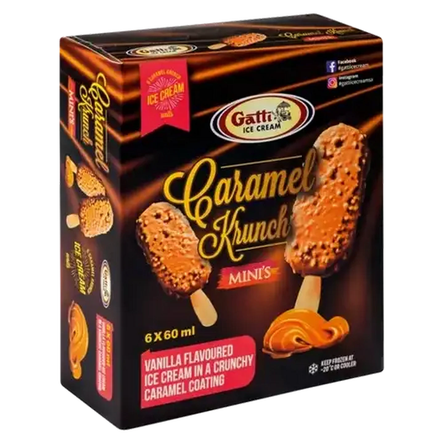 Image of Gatti Ice Cream Mini Caramel Krunch Ice Cream Sticks 6 x 60ml