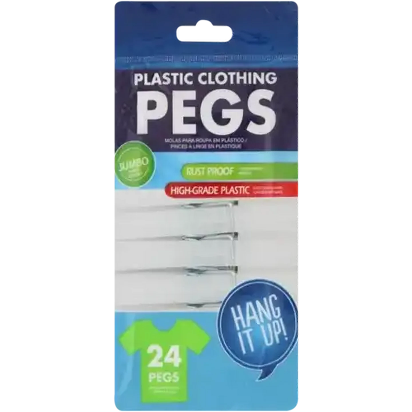 Image of Jumbo Plastic Clothes Pegs 24-Pack (Colour May Vary)