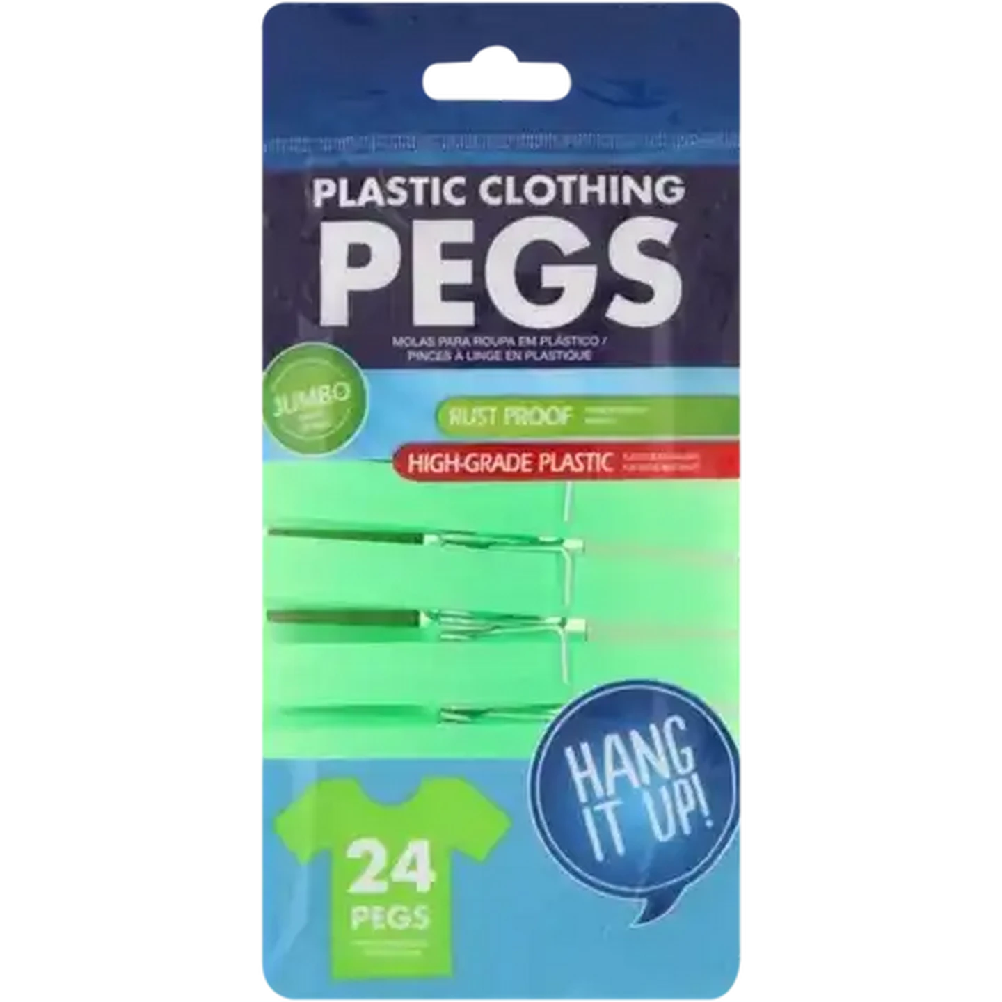 Image of Jumbo Plastic Clothes Pegs 24-Pack (Colour May Vary)
