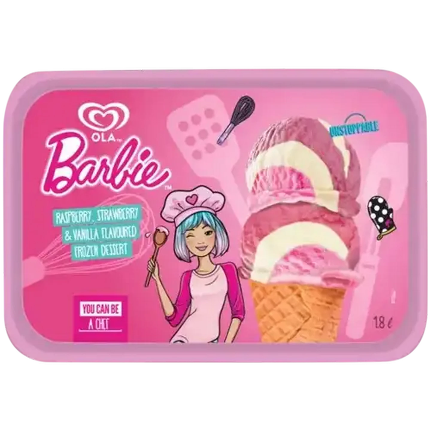 Image of Ola Barbie Raspberry, Strawberry & Vanilla Flavoured Frozen Dessert 1.8L