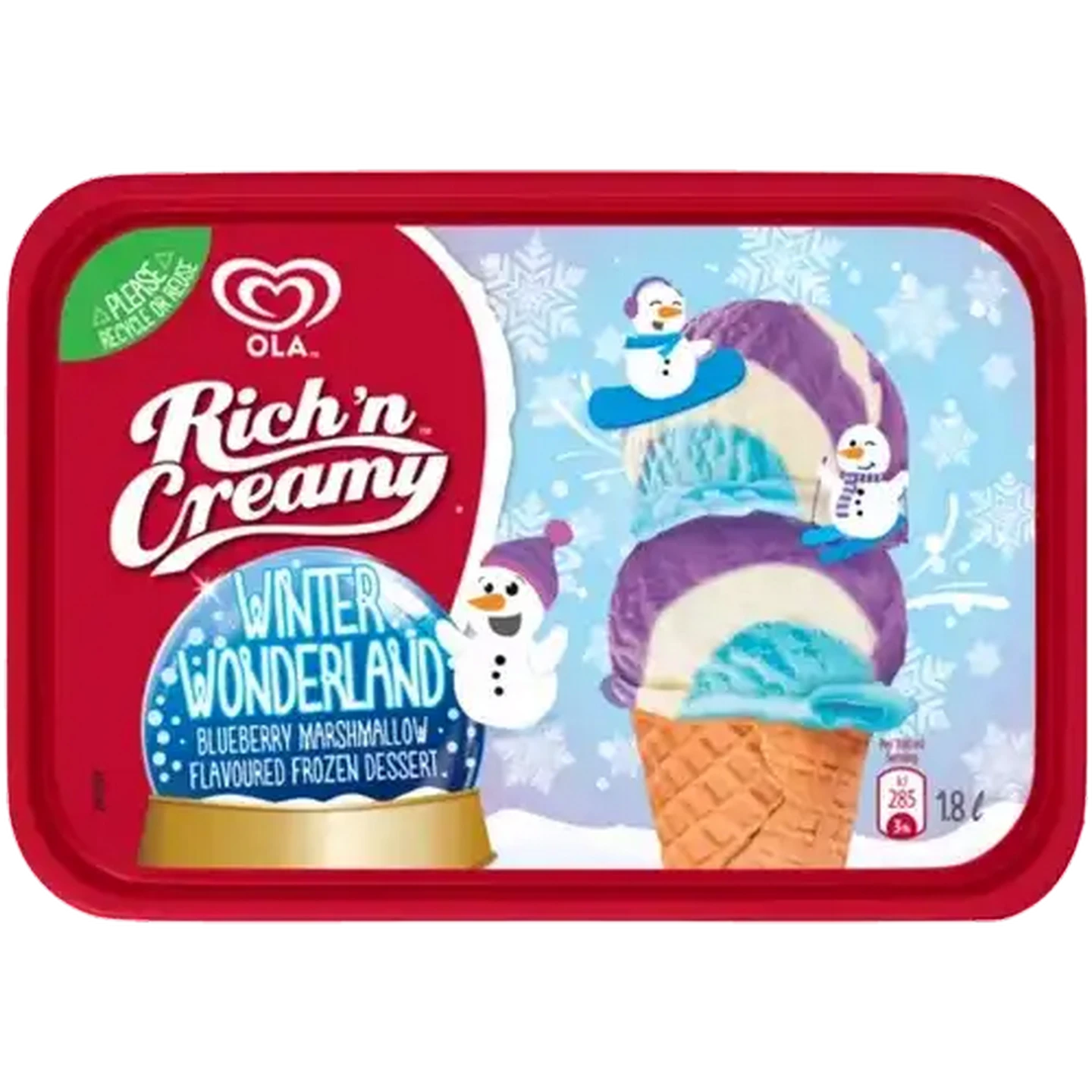 Image of Ola Rich 'n Creamy Winter Wonderland Blueberry Marshmallow Flavoured Ice Cream 1.8L