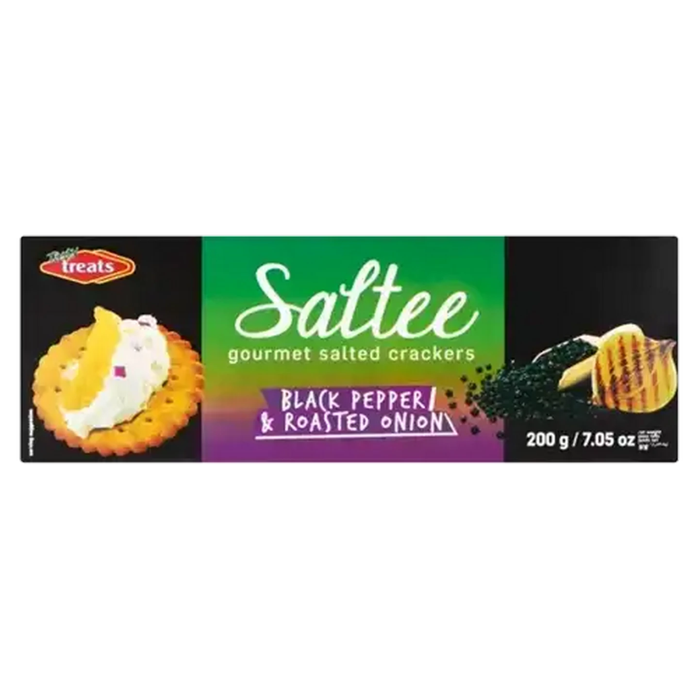 Image of Tasty Treats Saltee Black Pepper & Roasted Onion Gourmet Salted Crackers 200g