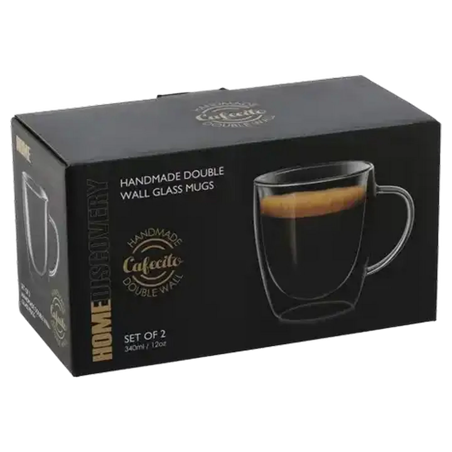 Image of Home Discovery Cafecito Glass Double Wall Latte Mugs 340ml 2-Pack