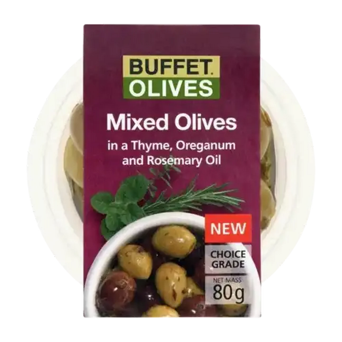 Image of Buffet Olives Mixed Olives In Thyme, Oreganum & Rosemary Oil 80g