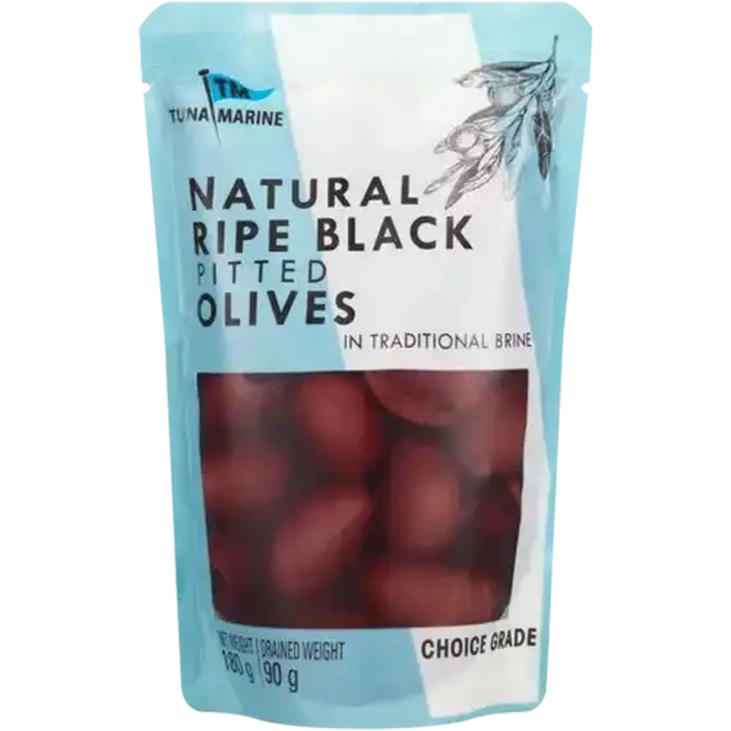 Image of Tuna Marine Natural Ripe Black Pitted Olives 180g