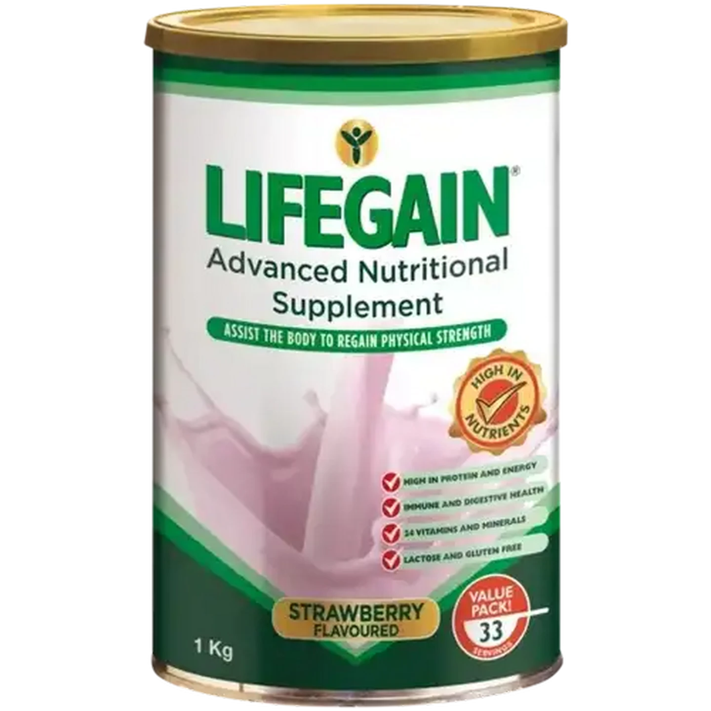 Image of Lifegain Strawberry Flavoured Advanced Nutritional Supplement 1kg