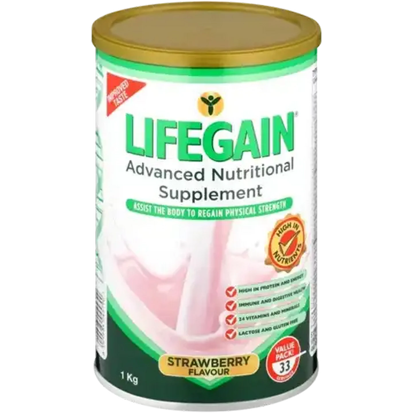 Image of Lifegain Strawberry Flavoured Advanced Nutritional Supplement 1kg