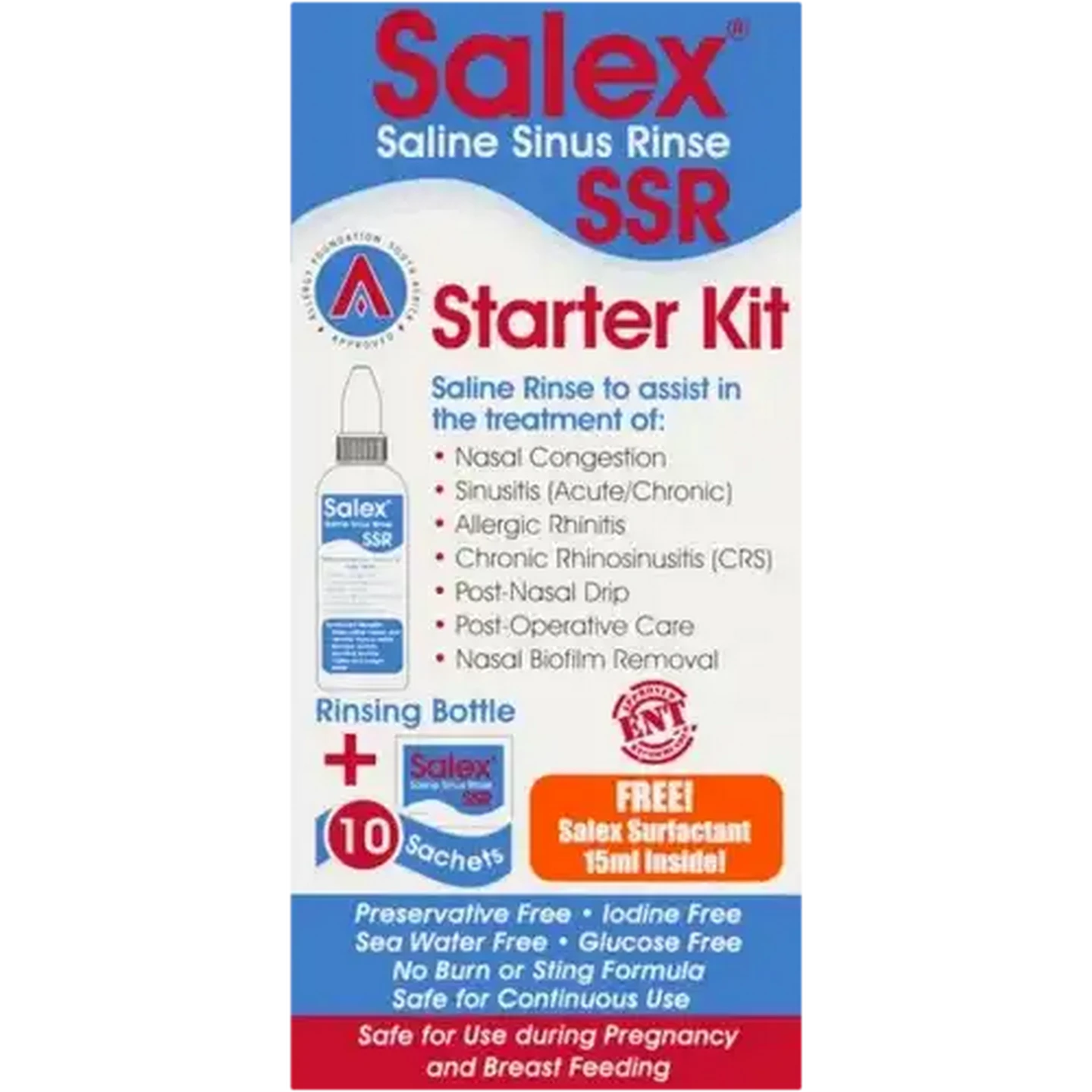 Image of Salex Saline Sinus Rinse Starter Kit Sachets 10 x 1.6g