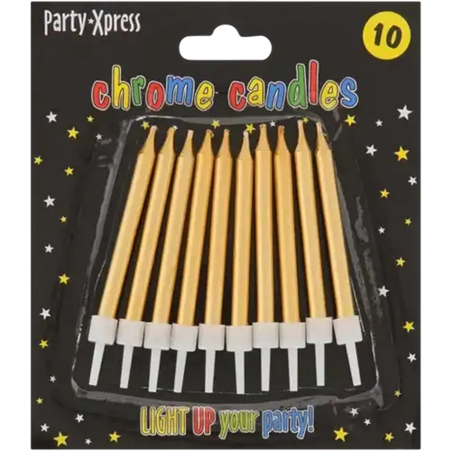 Image of Party Xpress Metallic Gold Chrome Candles 10-Pack