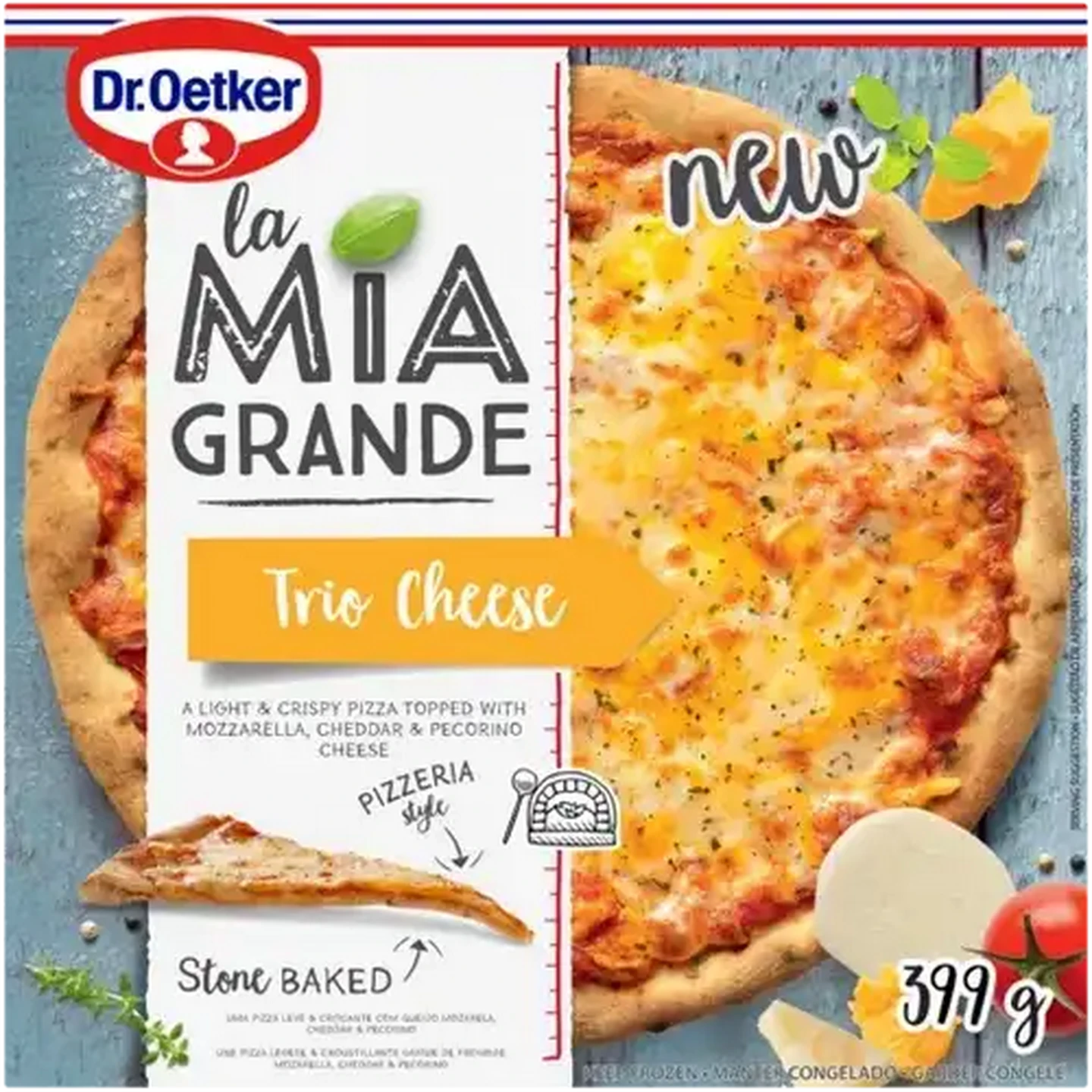 Image of Dr. Oetker Frozen La Mia Grande Trio Cheese Stone-Baked Pizza 399g