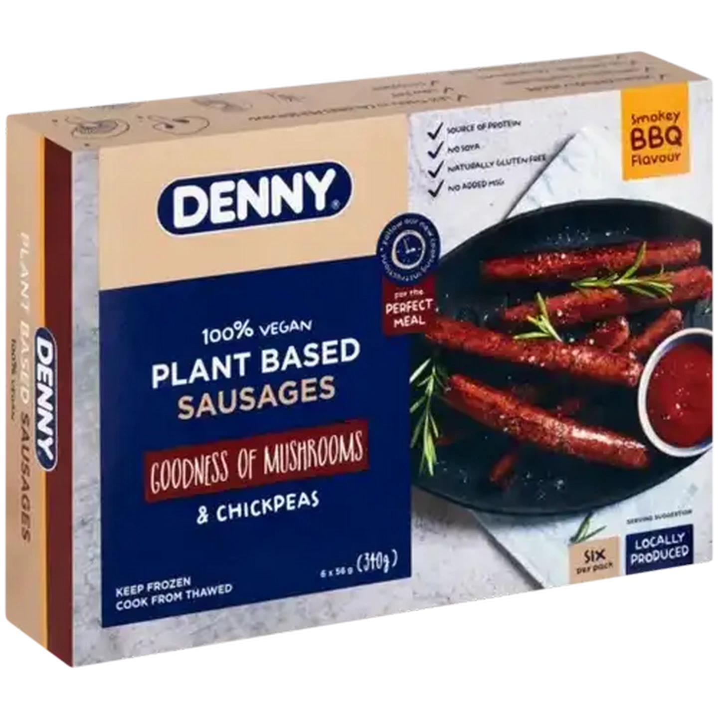 Image of DENNY Frozen Smokey BBQ Flavoured Plant Based Sausages 340g