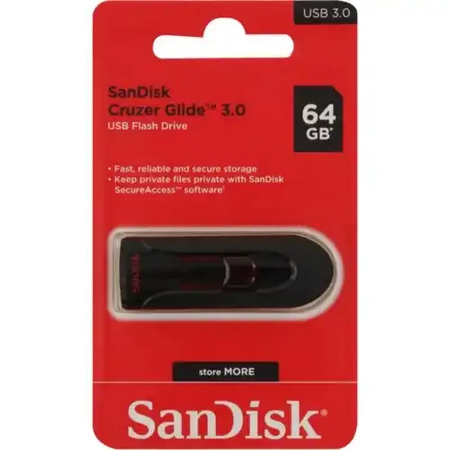 Image of SanDisk Cruzer Glide Retractable USB-A 3.0 Flash Drive 64GB