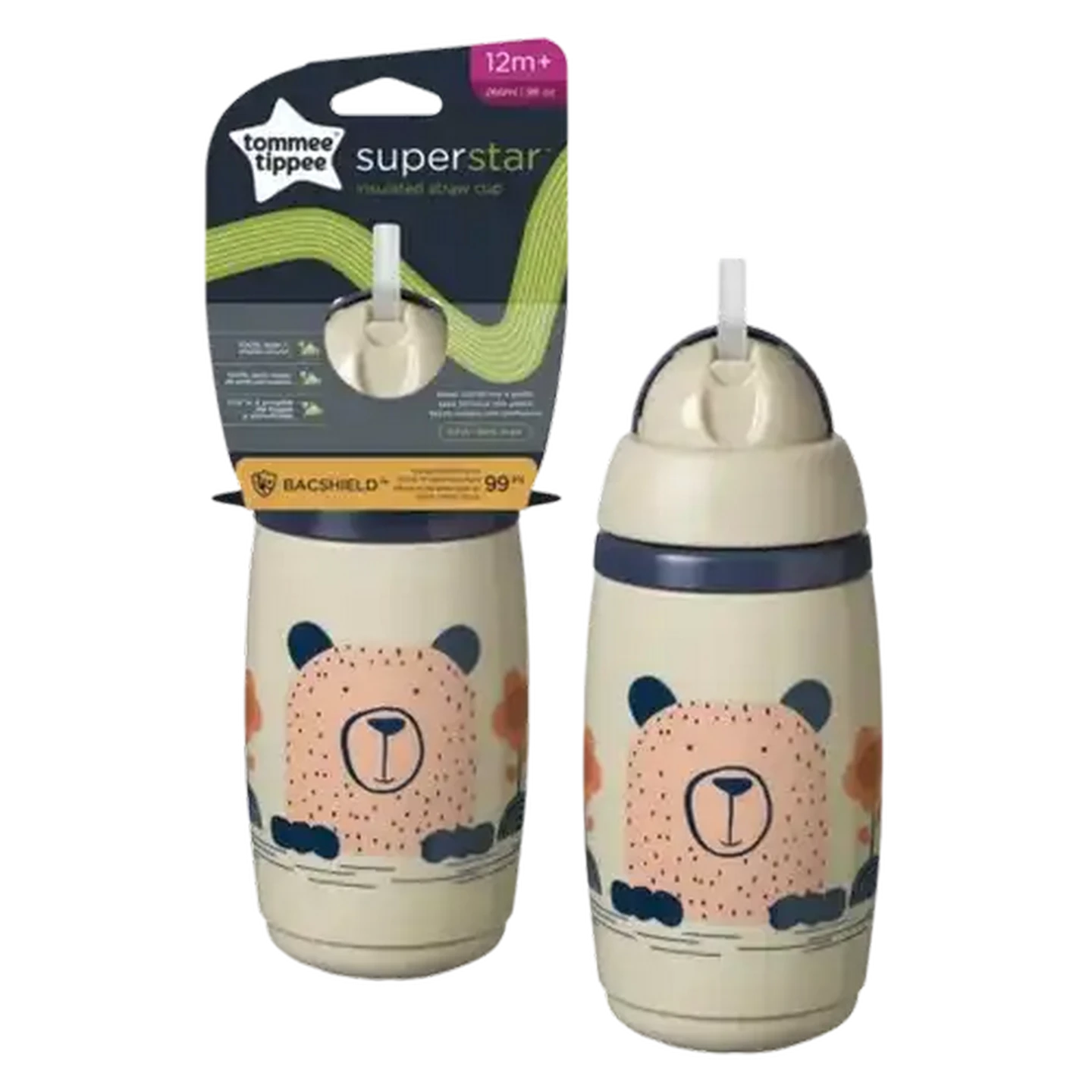 Image of Tommee Tippee Grey Insulated Straw Cup 36 Months + (Design May Vary)