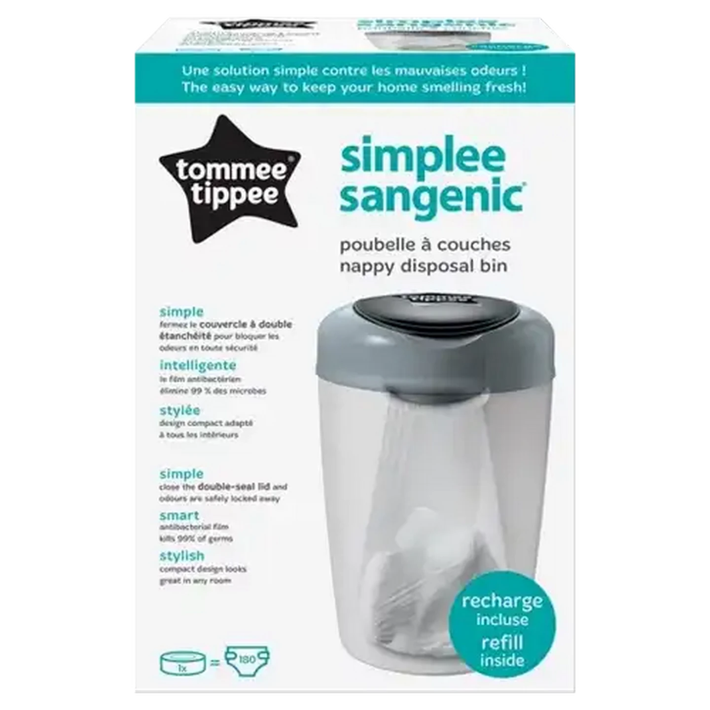 Image of Tommee Tippee Simplee Sangenic Grey Nappy Disposal Bin