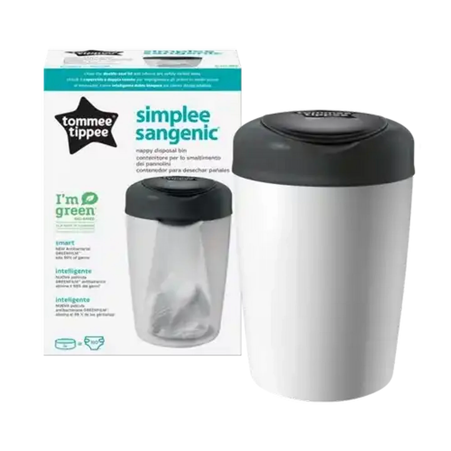 Image of Tommee Tippee Simplee Sangenic Grey Nappy Disposal Bin