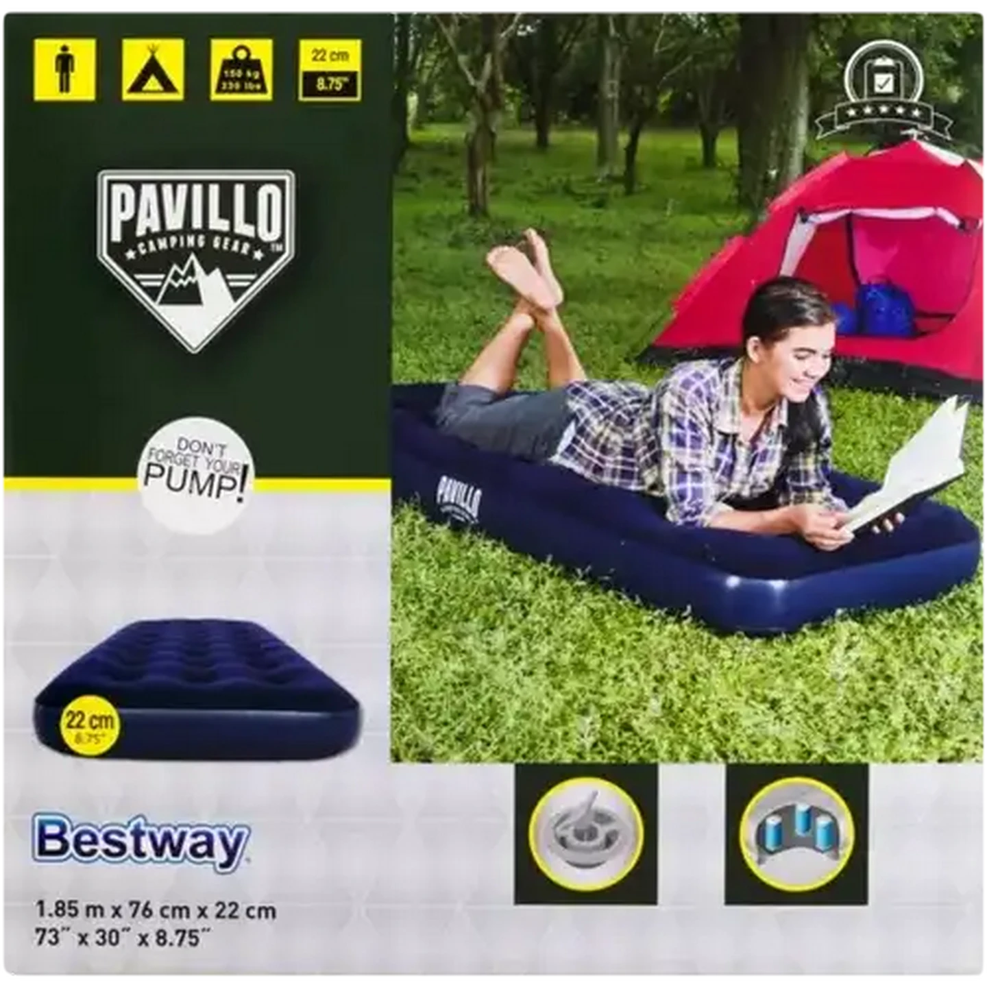 Image of Bestway Pavillo Flocked Navy Blue Single Air Mattress