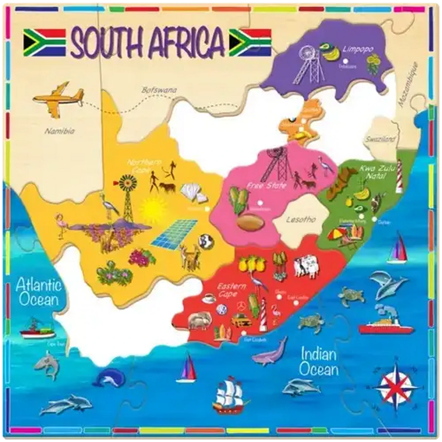 Image of Wooden South African Map Puzzle Set 17 Piece