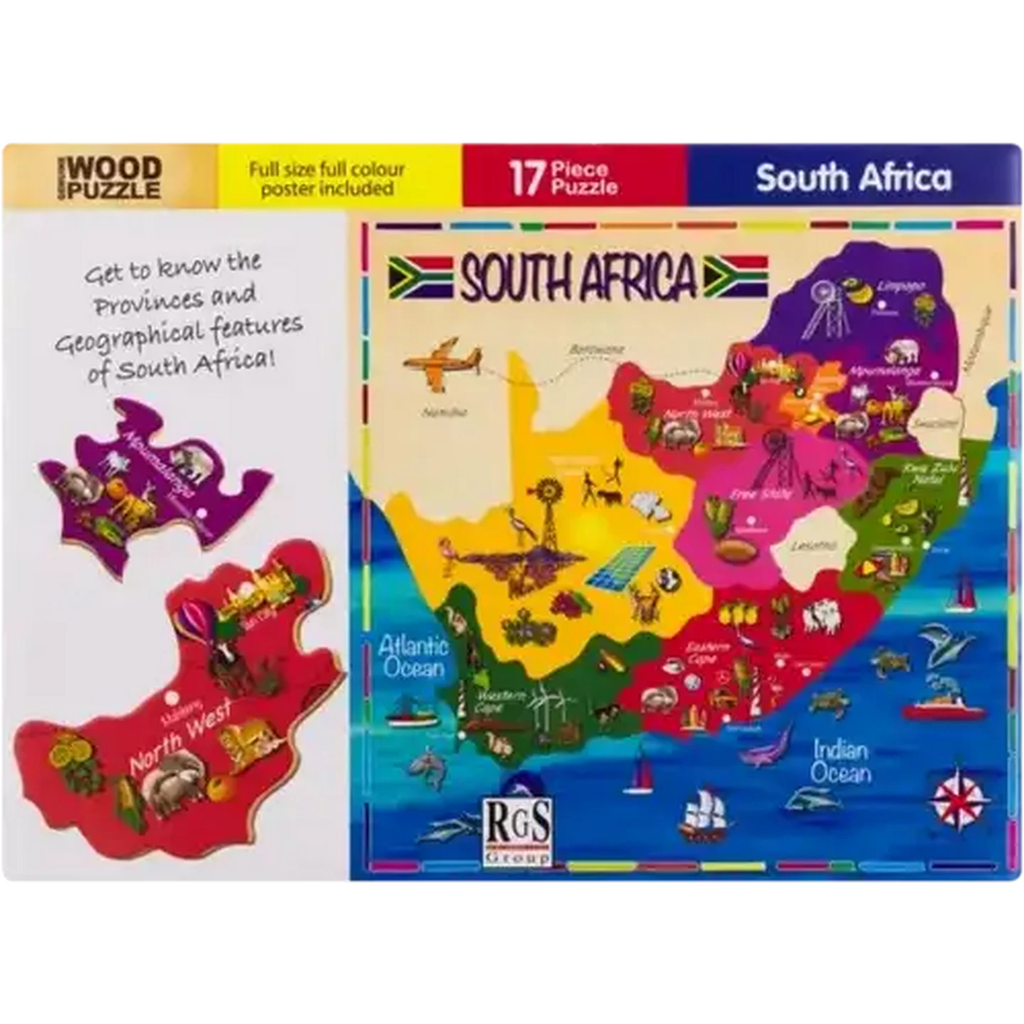Image of Wooden South African Map Puzzle Set 17 Piece
