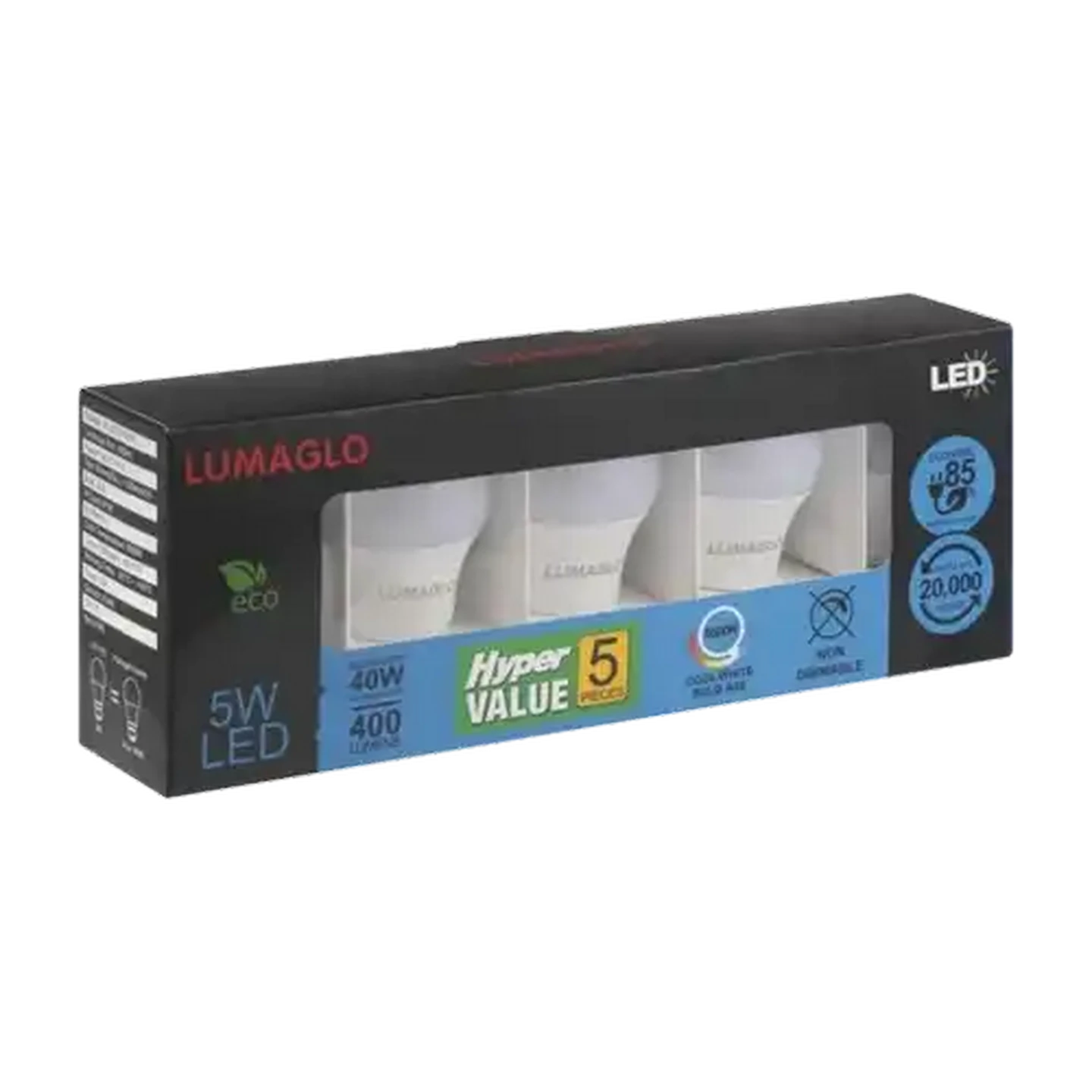 Image of Lumaglo Cool White A55/B22 LED Bayonet Globe 5W 5-Pack