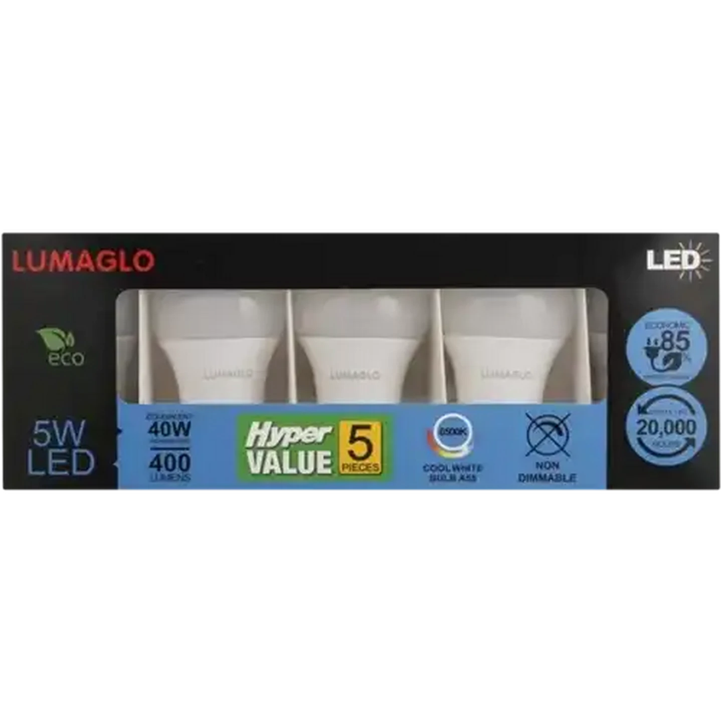 Image of Lumaglo Cool White Bayonet Non-Dimmable LED Light Bulb Bayonet Globe 5W 5-Pack
