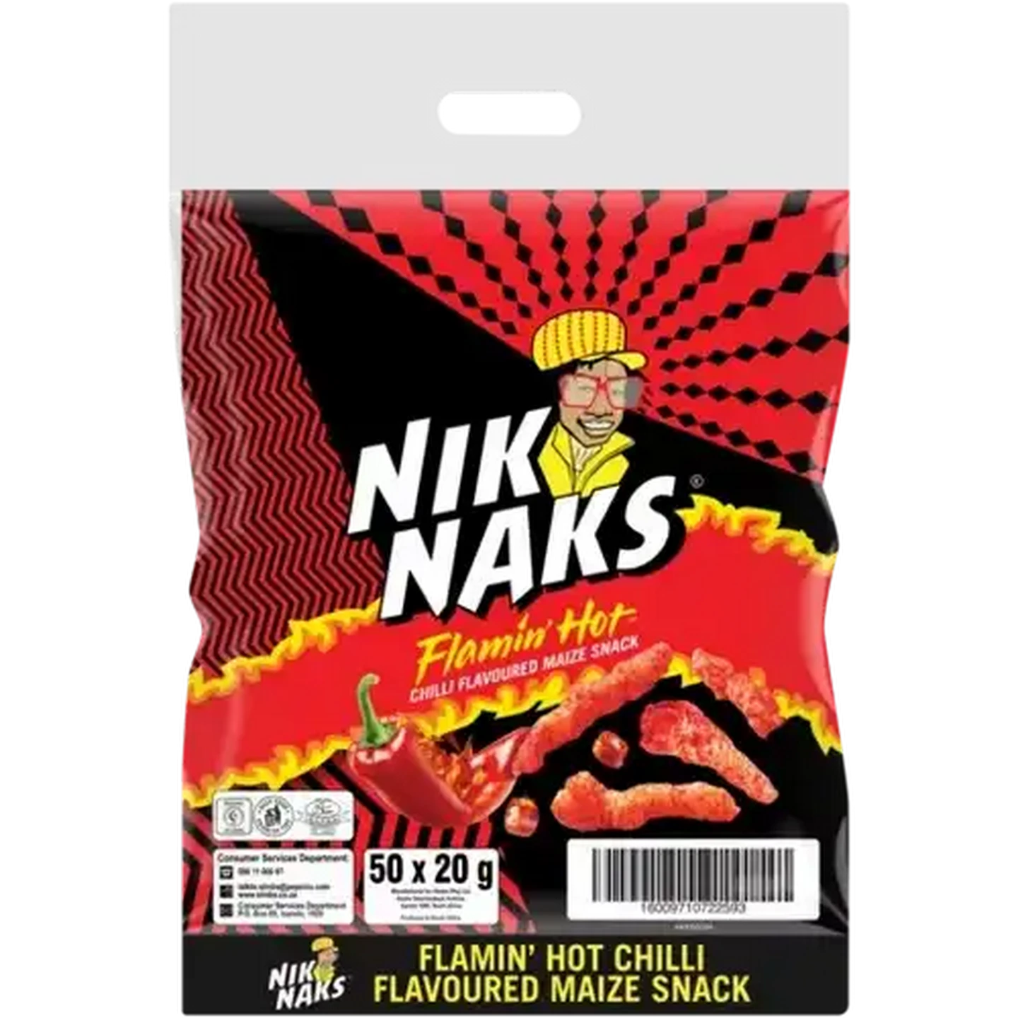 ナッキー Checkers Sixty60 | NikNaks Flamin' Hot Chilli Maize Snack 50 x 20g