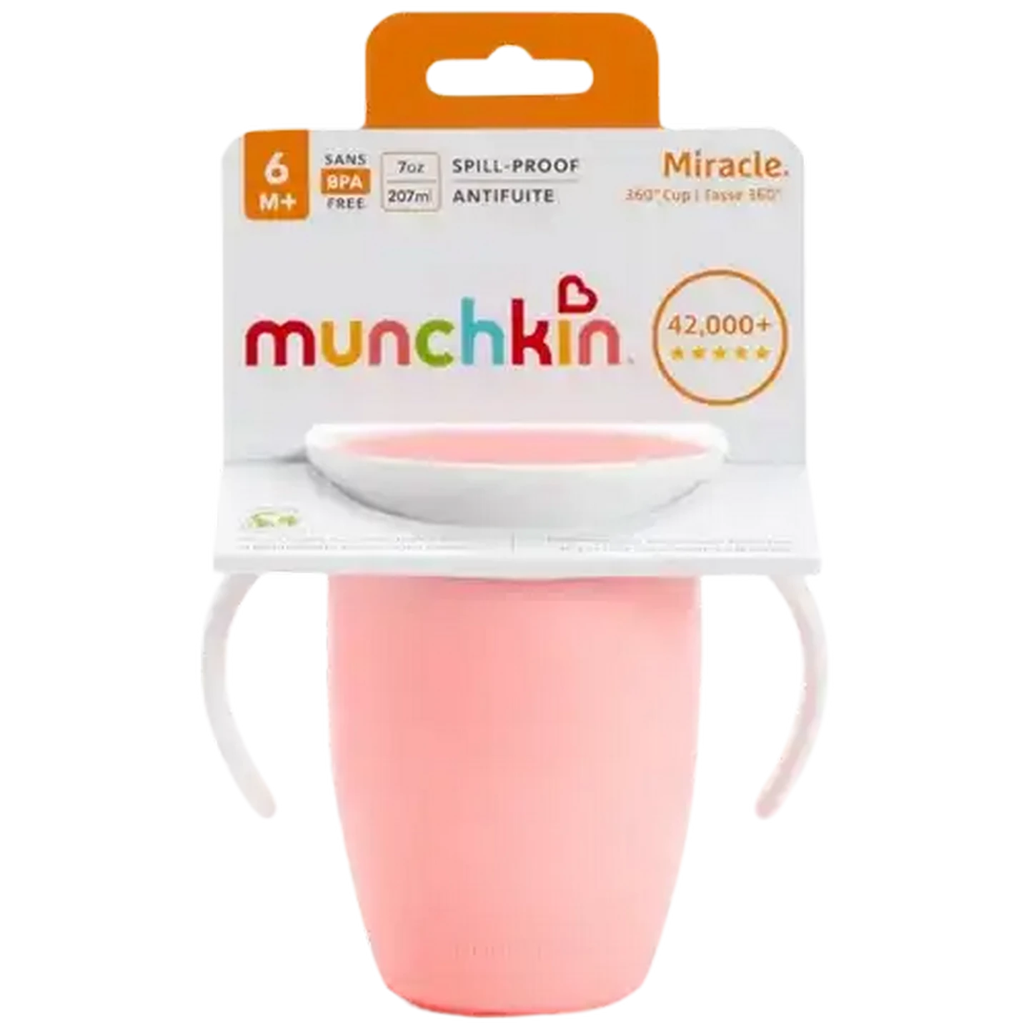 Image of Munchkin Miracle Pink Spill-Proof Trainer Cup 6 Months + 207ml (Colour May Vary)