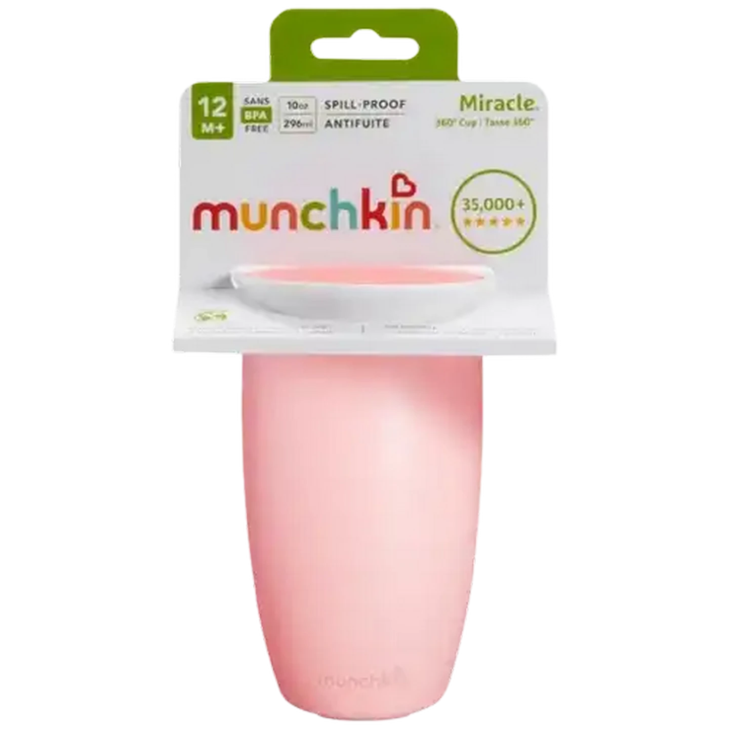 Image of Munchkin Miracle Pink Spill-Proof Sippy Cup 12 Months + 296ml (Colour May Vary)