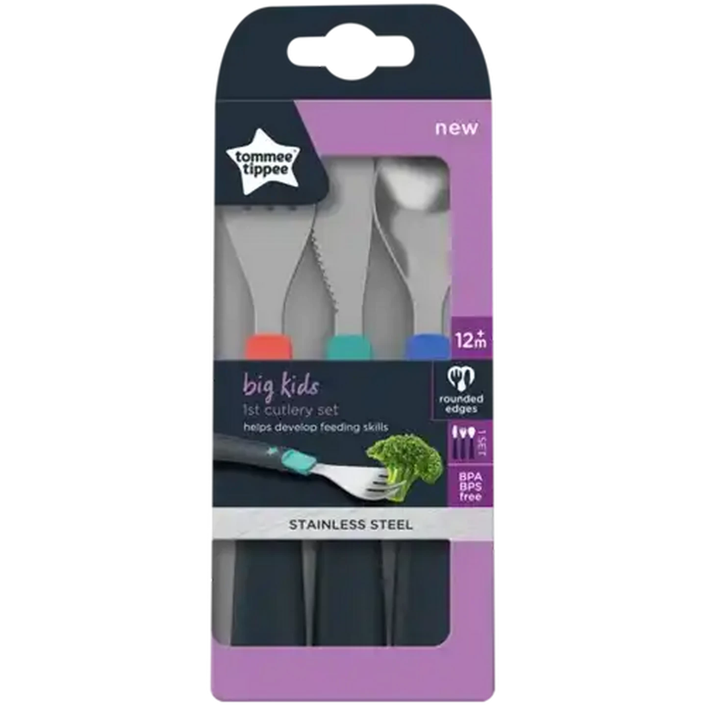 Image of Tommee Tippee Stainless Steel First Cutlery 3 Piece Set 12 Months +