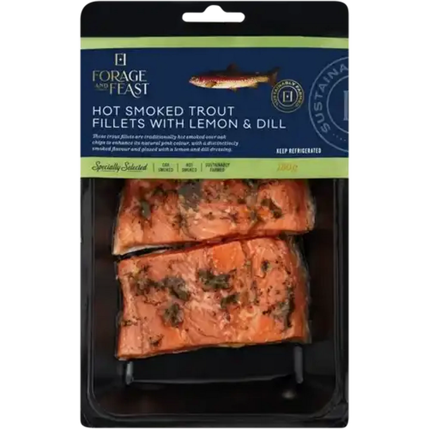 Image of Forage And Feast Hot Smoked Trout Fillets with Lemon & Dill 180g